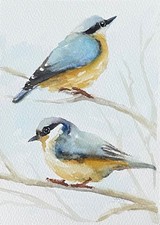 Kleiber Meise Original Wasserfarben Malerei, Vogel Aquarell Gemälde, 13x18 cm