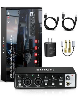 2x2 USBC Audio Interface for PC/Mac Recording, 24bit/192kHz, Dual TS/XLR Inpu...