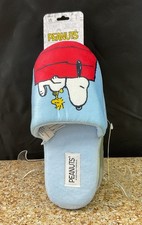 Peanuts Childrens Snoopy  Woodstock Soft Plush Blue Slippers Sz L/XL