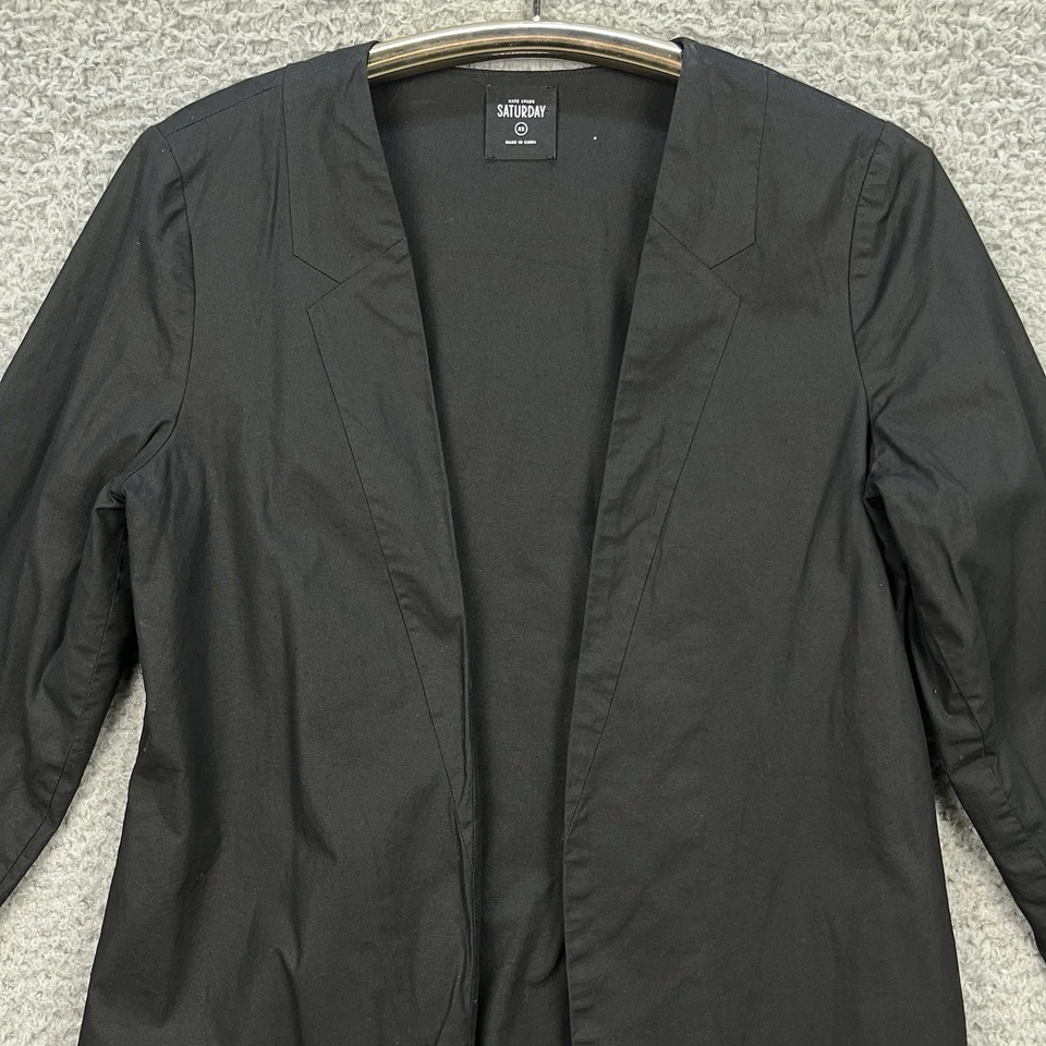 Blazer KATE SPADE Saturday Negro Talla XS Algodón Frente Abierto Costura Solapa Chaqueta Foto 2 de 4