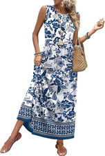 Summer Dresses for Women 2026 Maxi Dresses Long Flowy a Line Sleeveless Sundress
