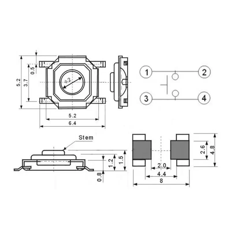 10pcs 4x4mm SMD Micro Tactile Push Button Switch 4 Pin Momentary Round Button - Image 4 of 4
