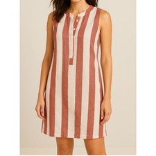 Loft Women’s Sleeveless Linen Dress Size Small Red White Striped Summer Casual