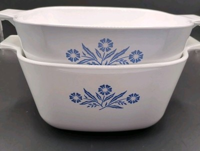 Vtg Corning Ware Blue Cornflower P-1 3/4 B 1 3/4 Qt & P-1-B 1 Qt