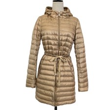 MONCLER AURE Hooded Light Down Coat, Size 0, Beige Women USED