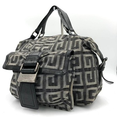 GIVENCHY Boston Bag Hand Tote Purse 4G Canvas Leather Black Authentic