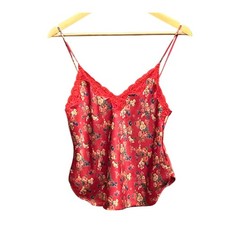 Vintage NuSensations Satin Camisole Floral Coquette Romantic Lace Trim Top Red