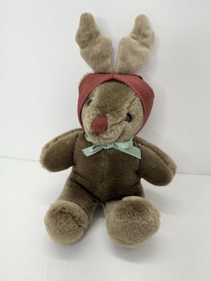 Vintage Dakin 1985 Christmas Bear 6  Plush Brown Reindeer Stuffed Animal