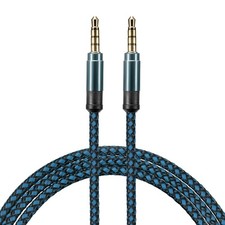 2Pcs Aux Cable 3.5mm Male to Male Nylon Braided 5Ft Auxiliary Cord Blue
