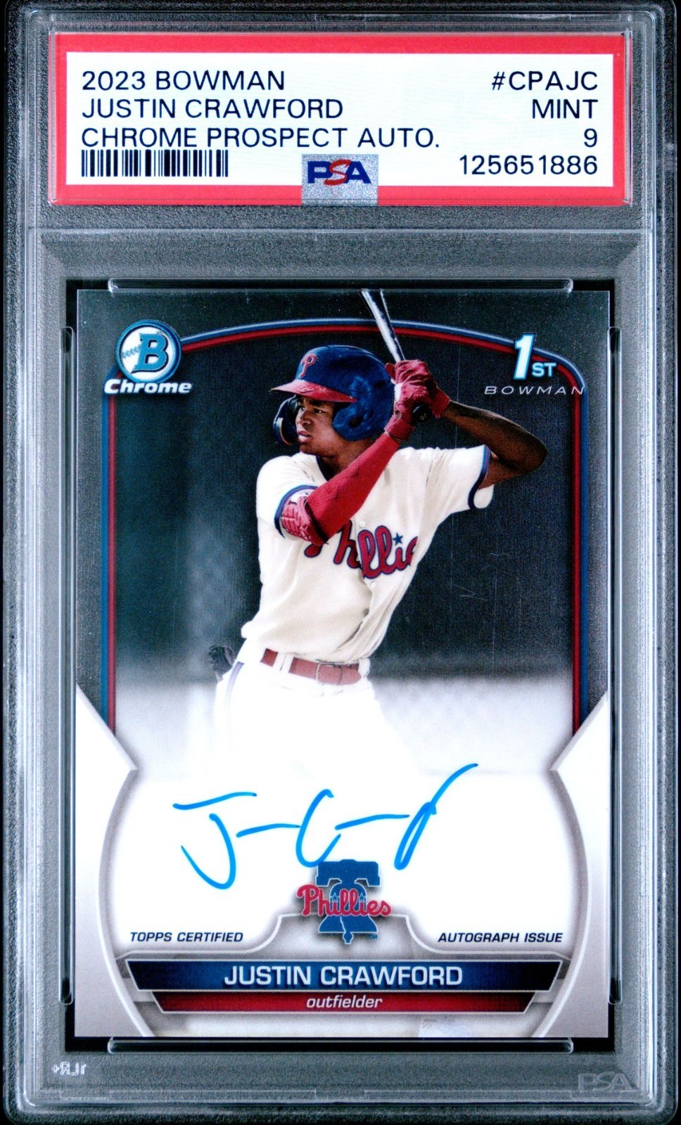 2023 Bowman Chrome - Justin Crawford Auto PSA 9 - Phillies 1st Bowman