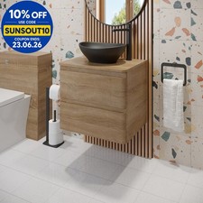 Image of 600mm Bathroom Countertop Vanity Unit Oval Basin Wall Hung Soft Close Oak Effect