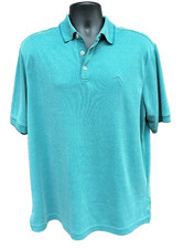 Tommy Bahama Polo Shirt Mens Large Blue Aqua Knit Golf Marlin Logo 3 Button
