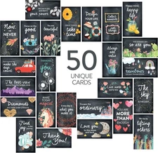 DIVERSEBEE 50 Pack Assorted Inspirational Cards - Small, Chalkboard 