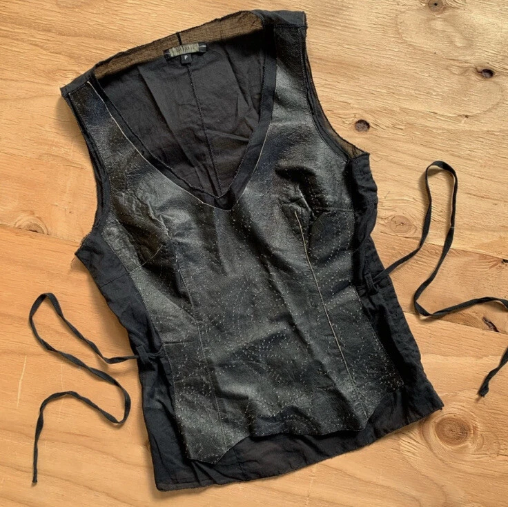 дизайнерский rozae nichols черный перфорированный кожаный топ без рукавов - Изображение 3 из 4