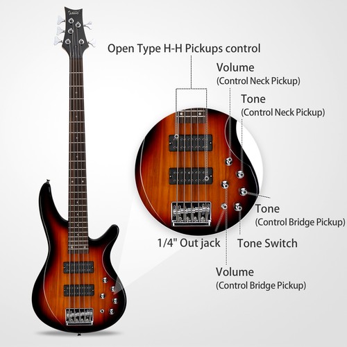 GIB 5-String Open Double Double Pickup Yellow Sour Fingerboard IB Bass Sunset - Picture 10 of 11