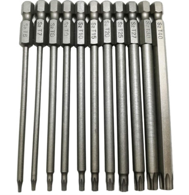 Long Torx Security Head Screwdriver Drill Set 1/4 Inch Hex Shank T6 T7 T8 T9 T10