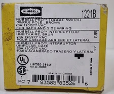 Hubbell 1221B Single Pole 20 A 120/277 VAC Toggle Switch