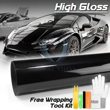 High Gloss Glossy Black Car Vinyl Wrap Sticker Decal Sheet Film DIY Air Release