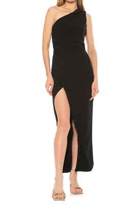 alexia maxi dress black Thats So Fetch | Alexia One Shoulder Satin Maxi Dress | Black main image 1
