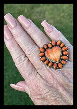 NAVAJO LARGE ORANGE SPINY OYSTER     CLUSTER RING ELOUISE RICHARDS