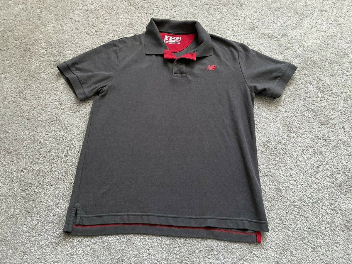 New Balance Mens Small Polo Shirt Gray Red Embroidered Active Athletic Shoes