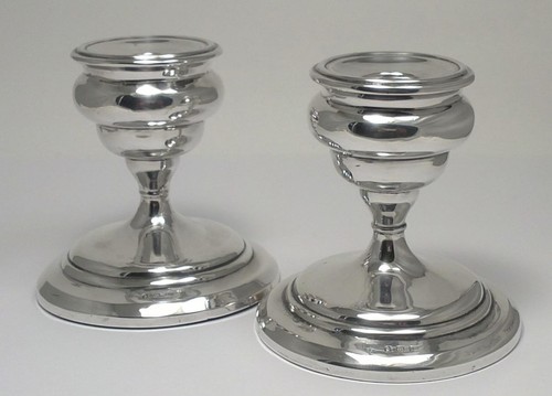 Pair of Antique Sterling Silver Chunky Candlesticks (3 ¾” tall)– Hallmarked 1910 - Picture 2 of 12