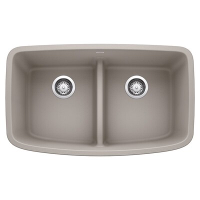Blanco 32''x19'' Low Divide Equal Double Kitchen Sink, Undermount, 442755 Grey