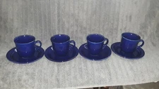 MINT! 8 pc lot COBALT BLUE Gibson CUPS & SAUCER set Annapolis(?) 