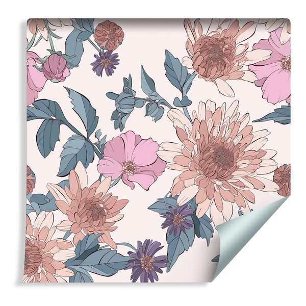 10M Vlies Tapete Rolle Dahlien Astern Rosen Natur Blumen Xxl 415-image
