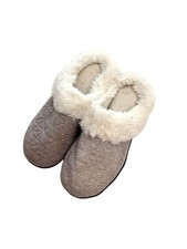 Isotoner Womens Slippers Sz Lg 8.5-9 Gray Memory Foam Slip-On Faux Fur Trim