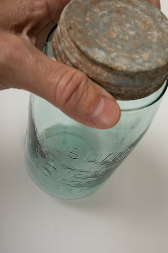 Mason Jar Clear Aqua Quart (P2R-3) w/Glass Lined Zinc Lid Pat Nov 30 1858 20 - Picture 11 of 12
