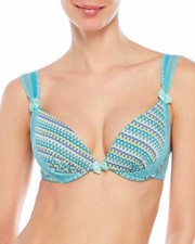 Passionata by Chantelle 38D Push Up Underwire Bra Blue Geometric