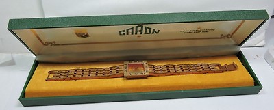 NOS defects GARON Antique Reno Wrist Watch 17 Jewels Gold Dial Metal Band #107