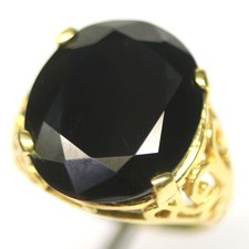 Gemstone 17 x 20 mm. Black Onyx Jewelry Ring 925 Silver 18K Gold Size 10