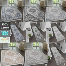 Traditional Oriental Rug 100% Cotton Large Small Washable Runner Natural Carpet