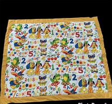 Vintage Handmade Baby Quilt 46x39 Puppy Frog Mushroom Numbers Bunny Butterfly