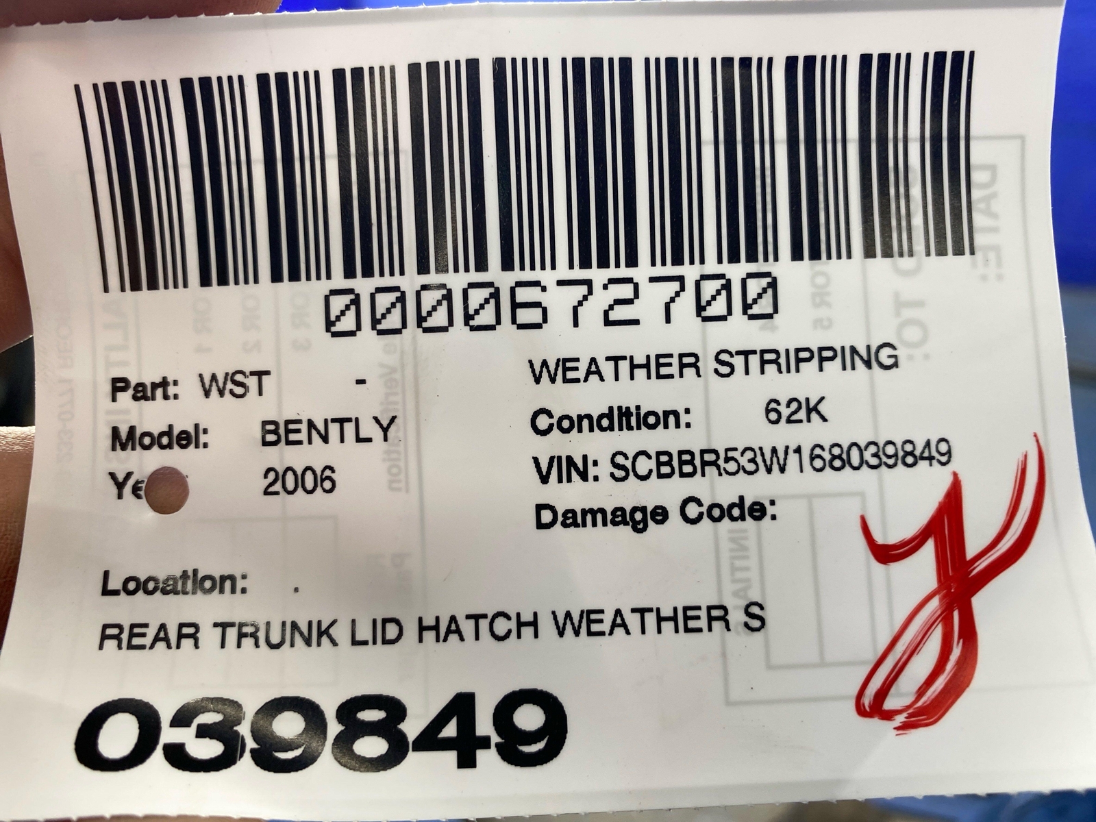 2006-2012 BENTLEY CONTINENTAL FLYING SPUR TRUNK LID HATCH WEATHER STRIP SEAL SET