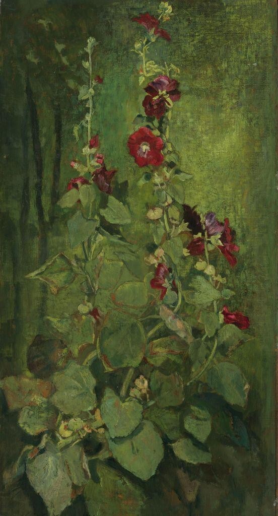 Red Hollyhocks John La Farge 1885 American Aesthetic Movement Floral Still Life