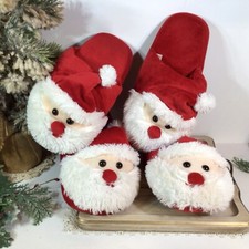 Santa Claus Slippers 2 Pairs UNISEX L 9-10  XL 11-12 Cute With Hats FREE SHIP
