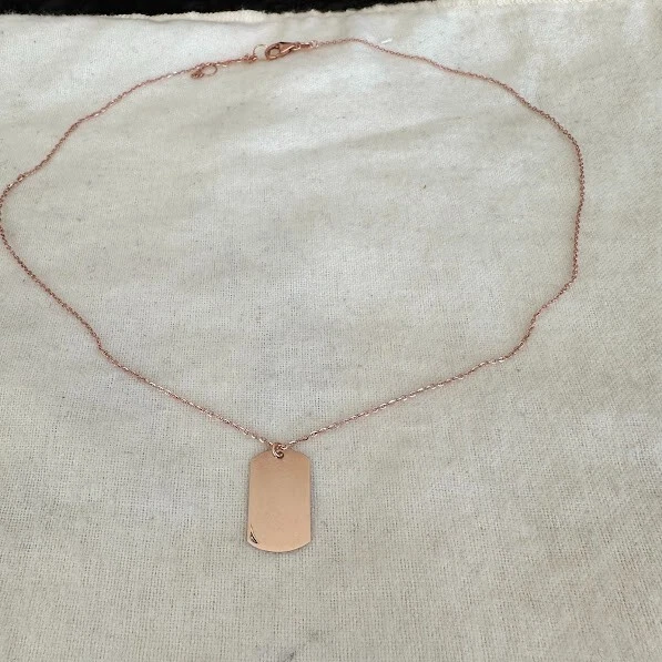 Collar y colgante QVC 14K oro etiqueta de perro, oro rosa italiano 14K 2,6 g Foto 2 de 4