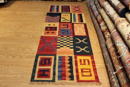 SOUTHWESTERN STIL GEWEBTER KELIM JUWEL FARBE WOLLE HANDGEFERTIGT 8' FLUR LÄUFER Pm75