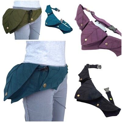 Bauchtasche Gürteltasche Sidebag Hipbag Blätter 4 Fächer Canvas Baumwolle Elfen