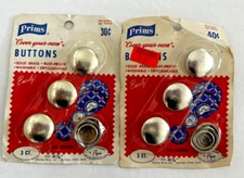 Vintage 1960s Prims Cover Your Own Buttons Solid Brass Lot of 2 Packages NOS USA