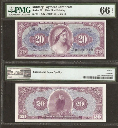 US MPC 20 Dollars 1969 PMG66 Running # RARE Pair P-M90 MILITARY PAYMENT USA NOTE