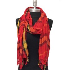 NEW Women Soft Classic Plaid Checked Crinkle Long Scarf SHAWL Stole WRAP Red