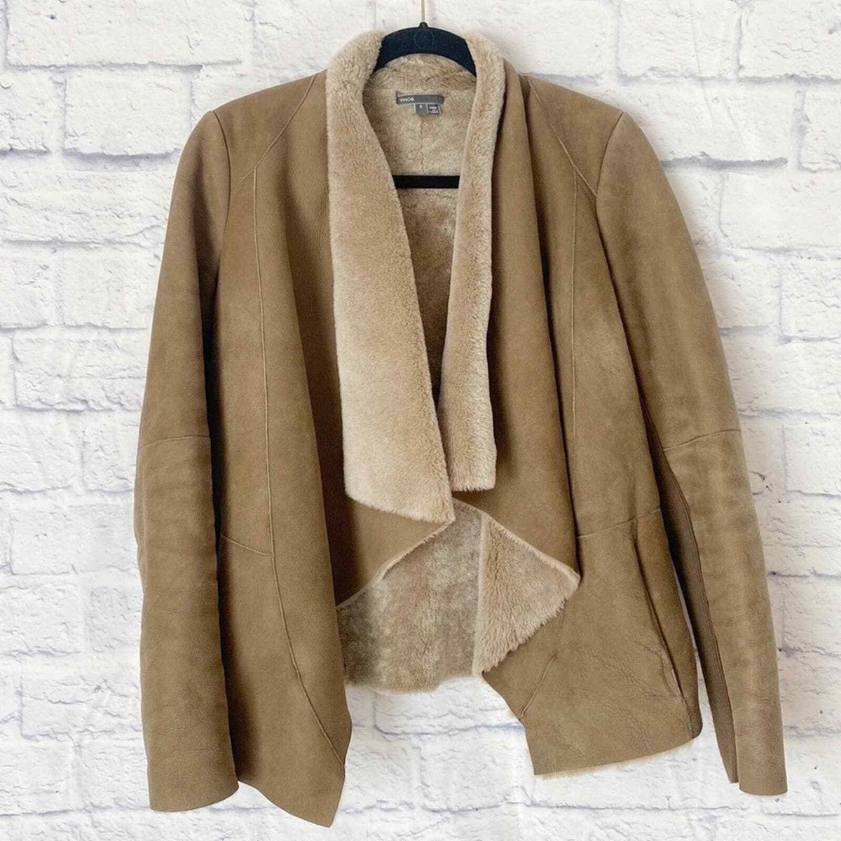 Vince tan shearling draped open jacket small