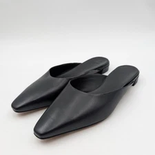 Vince Ana Mules Flats Shoes Square Toe Women's Leather Black Size US7M EU37