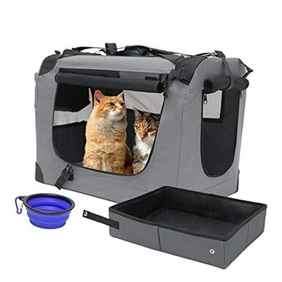Cat Carrier 24x16.5x16.5 Soft-Sided Portable Pet Crate for Car Large Grey