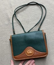 Vintage Dooney  Bourke Shoulder Saddle Bag With Mirror Green Leather Crossbody