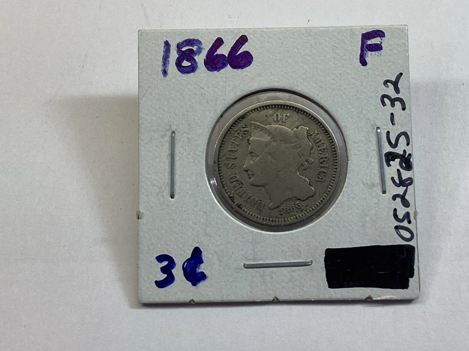 1866 Three Cent Nickel in Fine Condition 2nd Year Minted 052825 32te - Image 2 of 4